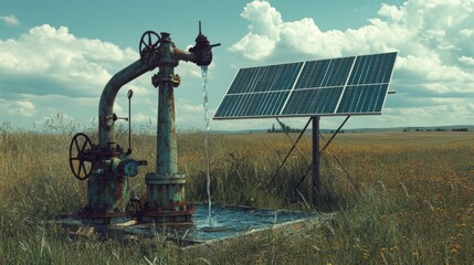 Rustic water pump, solar panel