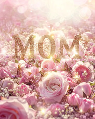 Vibrant Glitter Floral MOM Typography Art