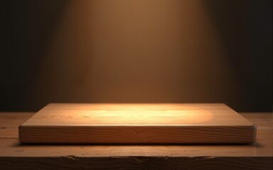 Rectangular Wooden Platform with Warm Light. High quality