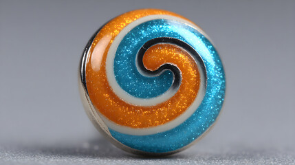 Candy spiral vortex neon cyan-orange, rim glow accent, triadic palette, metallic gloss effect
