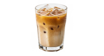 Iced Coffee in Glass with Ice Cubes and Creamy Texture.