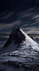 Snow-Capped Mountain Peak Under a Starry Night Sky