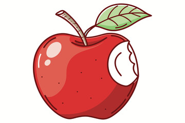 Red Apple with Leaf and Bite Mark Vector Illustration
