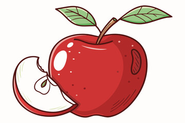 Red Apple with Leaf and Bite Mark Vector Illustration