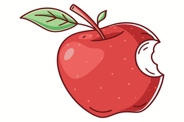 Red Apple with Leaf and Bite Mark Vector Illustration