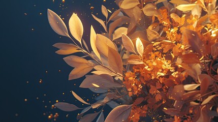 Golden Autumn Leaves Floating Against a Dark Background