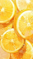Vibrant Slices of Lemon with Water Droplets