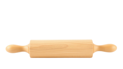 Classic wooden rolling pin isolated on transparent background, traditional baking tool for dough and pastry preparation.