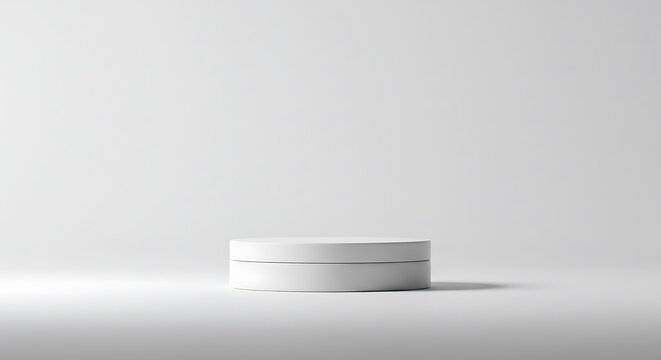 White cylinder pedestal on a clean studio background for product presentation. Minimalist 3D rendered stage for advertising - Powered by Adobe