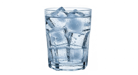 Glass of refreshing water with ice cubes for hydration and thirst quenching.