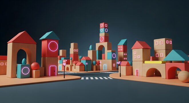Building blocks city toy town cityscape architecture design urban blocks playful construction creative art