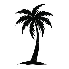 Simple black silhouette of a palm tree on a white background
