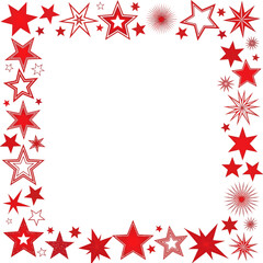 Create a kinds of deferent Red stars border vector art with white background..