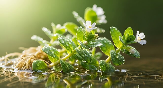 Bacopa monnieri - A close-up of the herb in water.