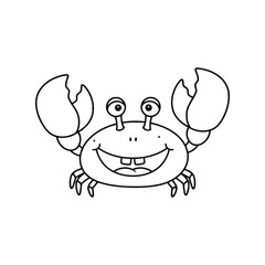 Cute cartoon crab with big claws happy ocean creature line art for children vector