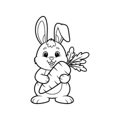 Cute easter bunny holding carrot line art vector for coloring pages and childrens designs vector