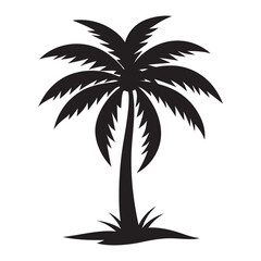 Simple black silhouette of a palm tree on a white background