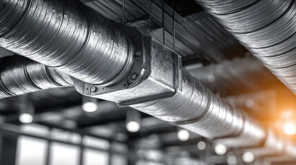 Industrial HVAC System with Exposed Ductwork and Ventilation, Modern Architecture, Air Conditioning and Temperature Control