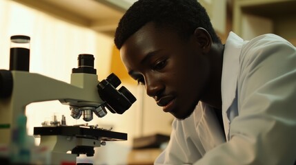 Scientist examining sample under microscope