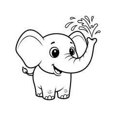 Cute cartoon baby elephant sprinkling water fun playful illustration for kids coloring page vector