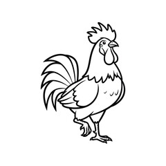 Outline rooster drawing elegant silhouette farm bird standing proudly simple line art vector