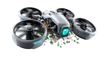 Futuristic Drone Technology: A cutting-edge drone with a sleek design showcases advanced technological capabilities, highlighting innovation and aerial capabilities.