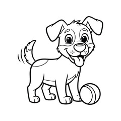 Joyful cartoon puppy playing with ball adorable line art animal vector vector