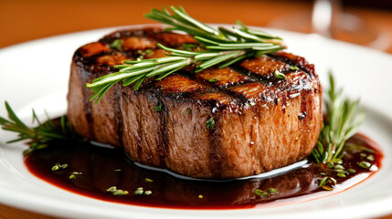 Delicious filet mignon served with a red wine reduction, enhanced with high fidelity resolution.