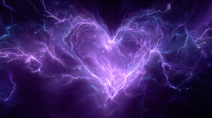 Naklejka premium Vibrant purple heart-shaped nebula with electric energy swirling in a cosmic background