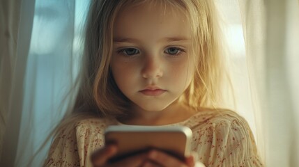 Sad girl staring at smartphone screen addiction problem