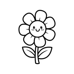 Cute kawaii flower character smiling face happy bloom garden vector line art vector