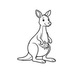 Cute kangaroo with joey in pouch line drawing vector illustration animal art vector