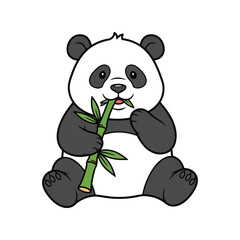 Cute cartoon panda eating bamboo forest animal adorable illustration vector