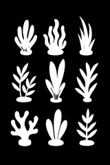 Obraz premium Isometric Seaweed Icon Set – Stylized Marine Algae Vector Illustrations in Mint and Slate for UI Design, Infographics, and Ocean Branding