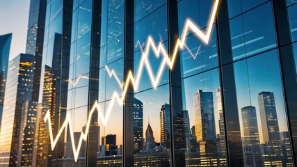 City Skyline Reflected on Glass Building with Rising Financial Graph Symbolizing Economic Growth - Powered by Adobe
