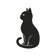 Elegant silhouette of a black cat sitting profile view minimalist icon vector