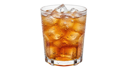 A refreshing glass of iced tea with ice cubes isolated on a white background.