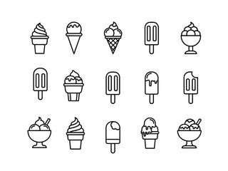 Ice cream cone and popsicle icons set frozen dessert