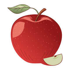 Red Apple with Stem and Leaf Hand Drawn Illustration