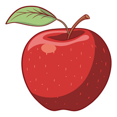 Red Apple with Stem and Leaf Hand Drawn Illustration