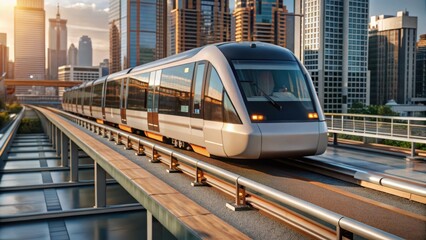 Naklejka premium Modern Airport Shuttle with Monorail Station in the Background