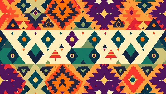 Vibrant ethnic tribal seamless pattern with geometric triangles , seamless, style