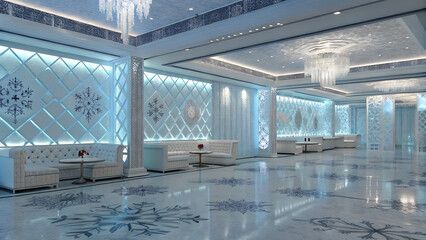 Ice Palace Lounge – Shimmering faux ice panels, mirrored floors.