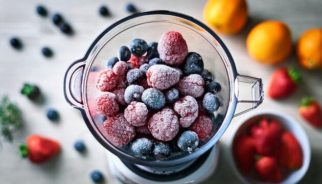 blender filled with frozen berries to make a healthy smoothie blender frozen berries healthy smoothie fruit