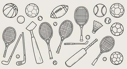Hand-drawn Sports Equipment and Balls Collection