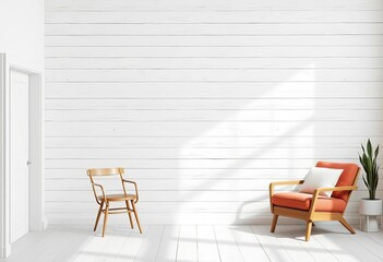 Fototapeta premium Clean, textured white shiplap wall planks Interior background, rustic, cladding