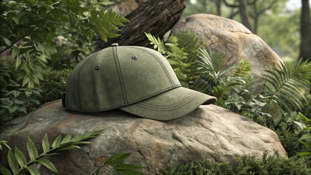Olive green dad hat sitting atop a large