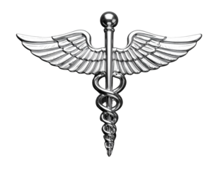  Minimal Flat-Lay Silver Caduceus Emblem, Top-Down View, Transparent PNG