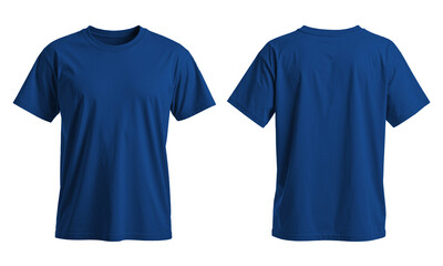Blue Blank T-Shirt Mockup Isolated on White Background - Front and Back View