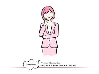 考え事をしているビジネスウーマン(悩む,想像する)｜ビジネスポーズ